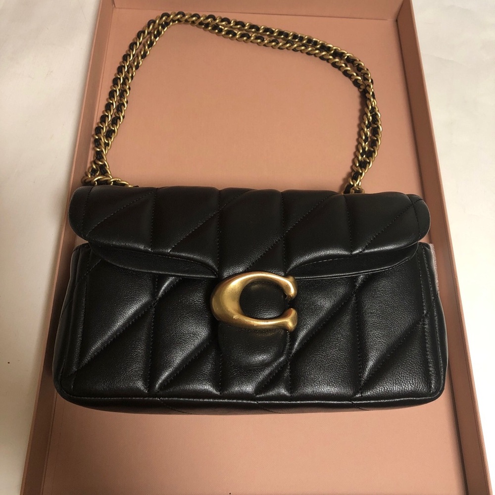 Coach Black Quilted Leather Shoulder Bag with Gold C and Chain Strap - Picture 13 of 13